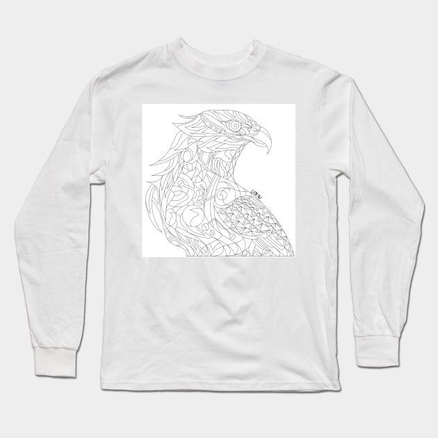 line art mecha peregrine falcon halcon ecopop in mexican techno organic tribal totonac patterns Long Sleeve T-Shirt by jorge_lebeau